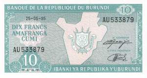 Burundi p33c 10 Francs 1995